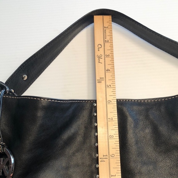 MICHAEL MICHAEL KORS Large Black Leather Tote Shoulder Bag Purse Silver Studs - Picture 11 of 16